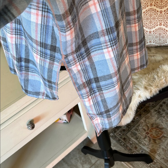 FP Sunday morning, sleep shirt, light blue flannel pop over polo collared top S - Picture 6 of 15